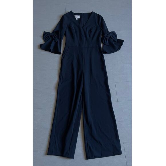 Donna Morgan Women's Black V Neck Jumpsuit with Bell Sleeve - Picture 3 of 6